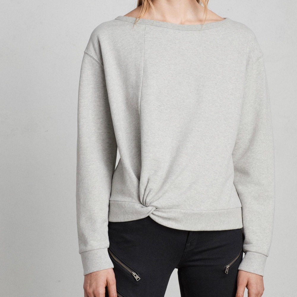 Twist-Front Light Gray Sweatshirt